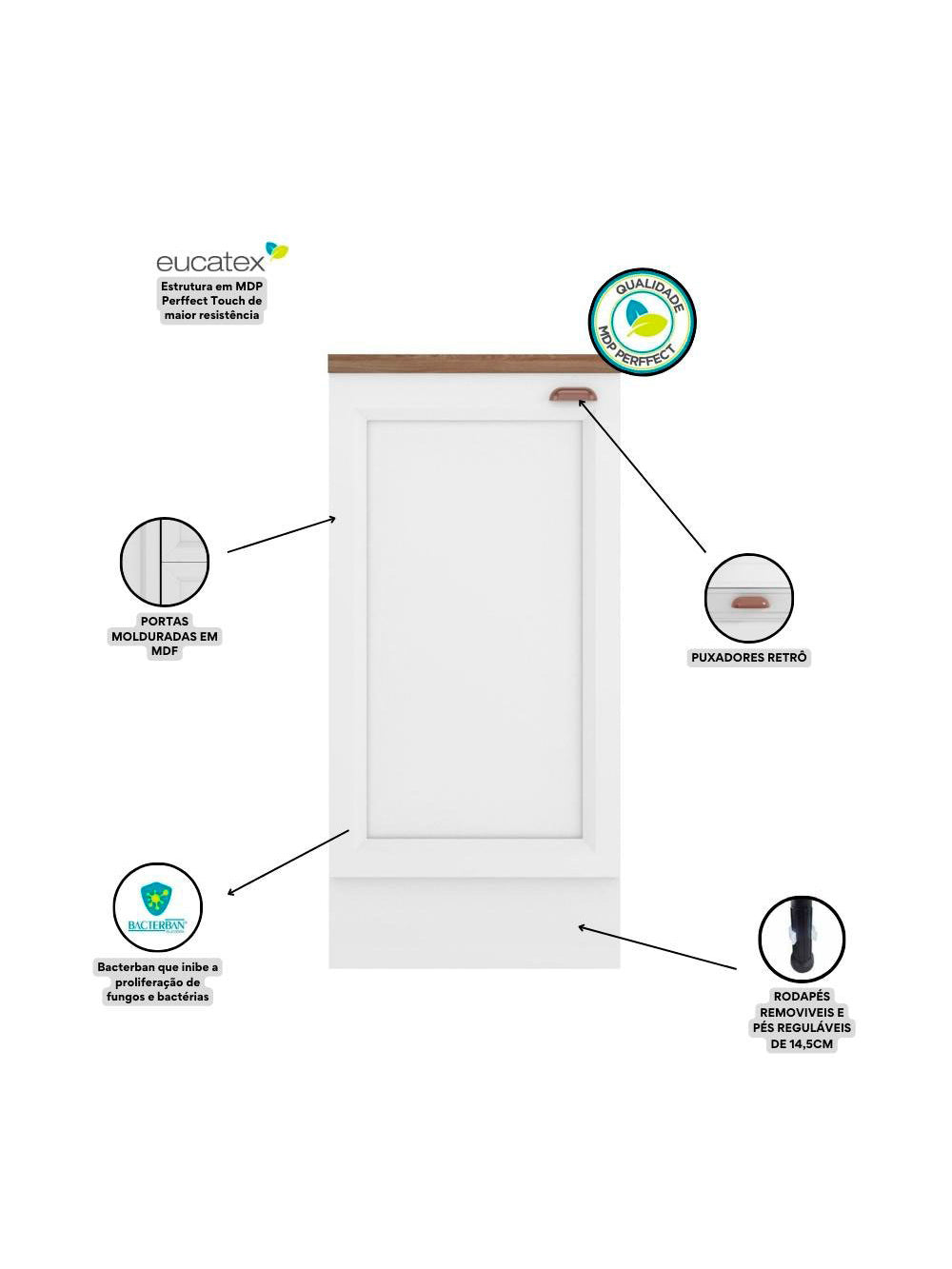 Balcão com Tampo Olivia 41 cm 1 Porta - Nogueira e Branco