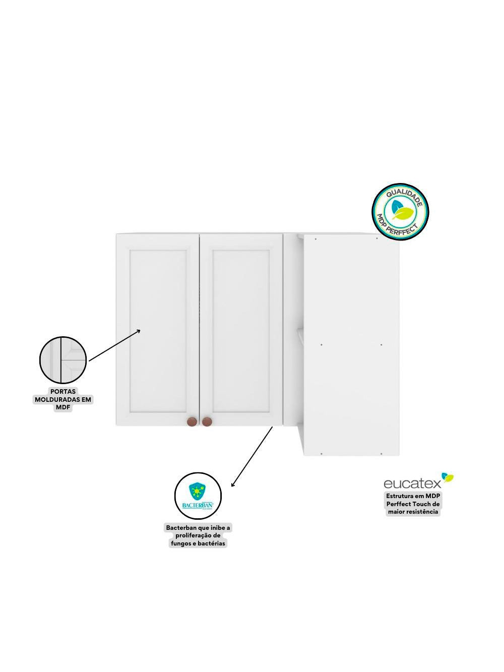 Armário Aéreo para Canto 2 Portas 2 Nichos Olivia - Nogueira e Branco