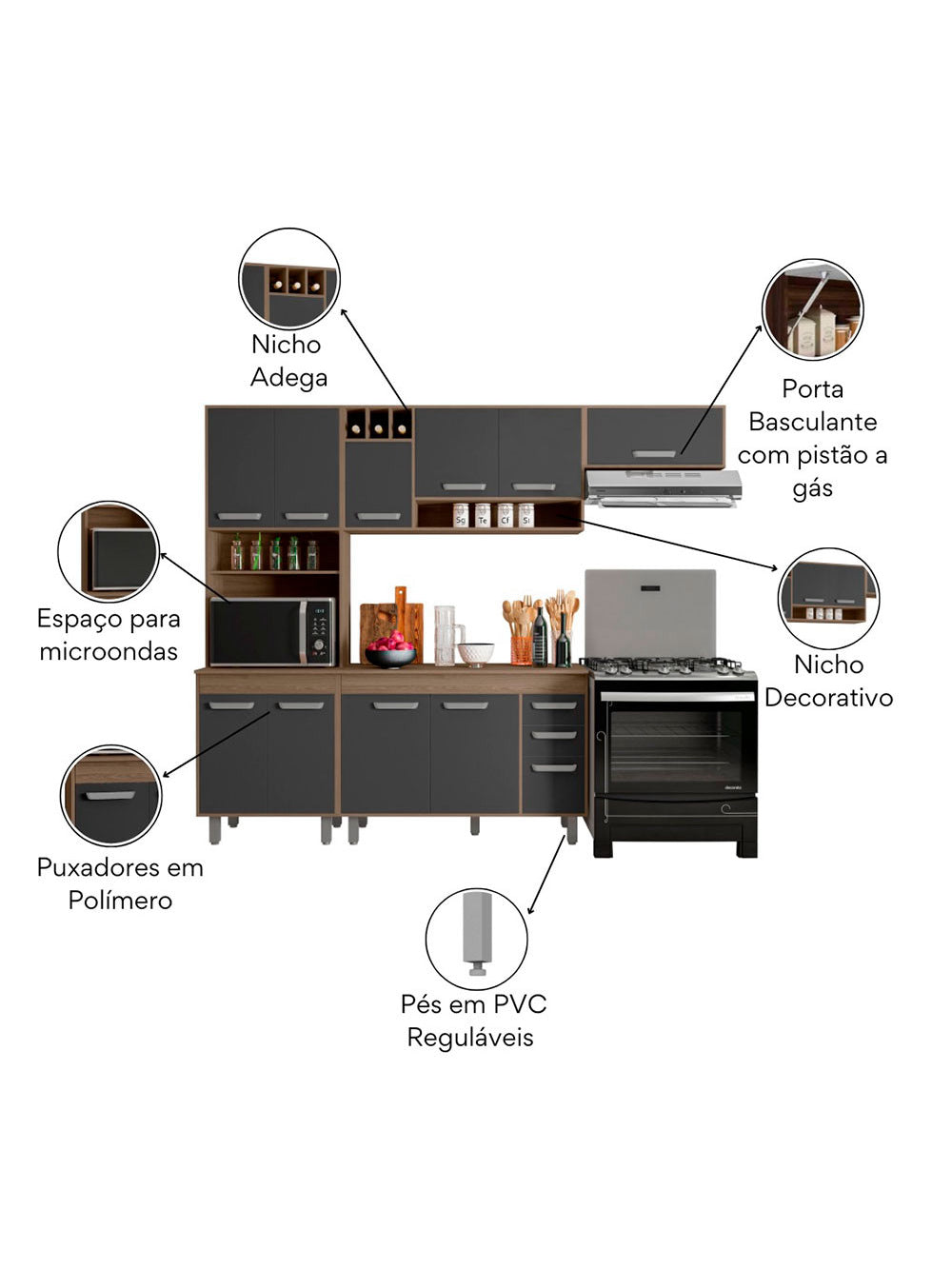 Cozinha Compacta 4 peças Balcão com Tampo Barcelona Poliman Móveis