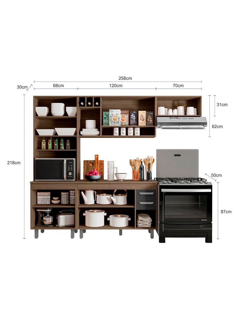 Cozinha Compacta 4 peças Balcão com Tampo Barcelona Poliman Móveis