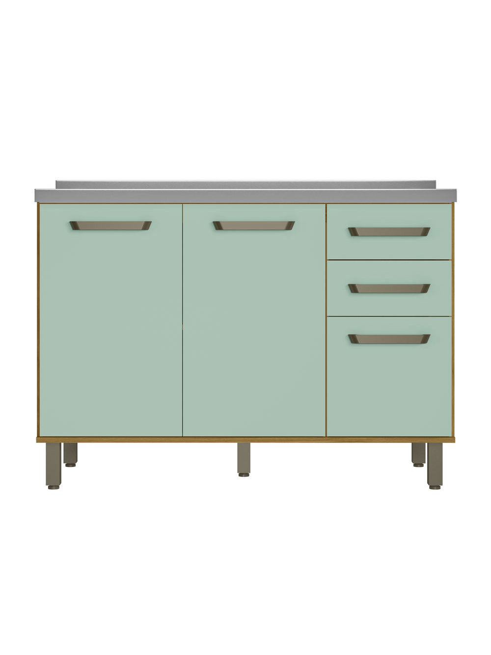 Balcão Criare 120cm com Tampo 3 Portas 2 Gavetas Poliman - Freijo e Menta