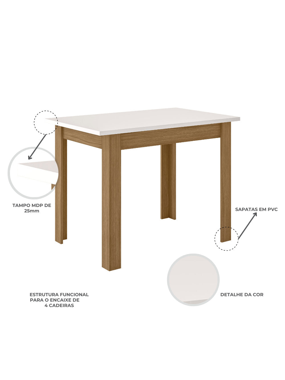Mesa de Jantar Bellagio Retangular 108cm Com 4 Cadeiras Clara Poliman Móveis