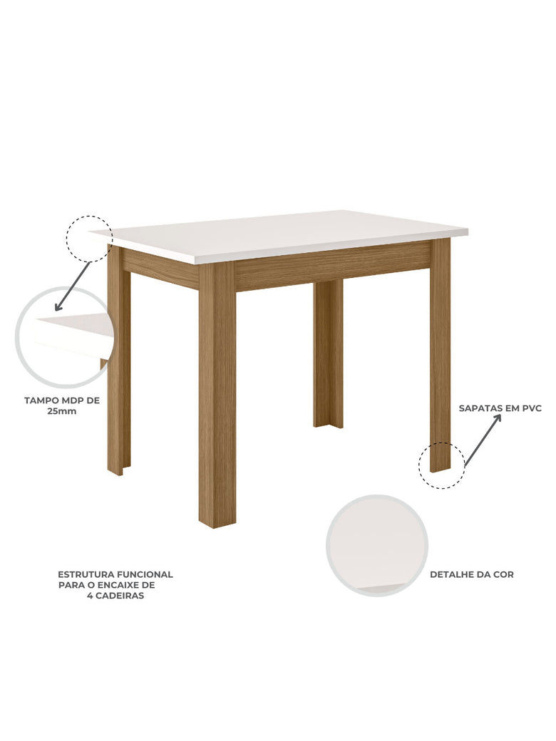 Mesa de Jantar Bellagio Retangular 108cm Com 4 Cadeiras Clara Poliman Móveis
