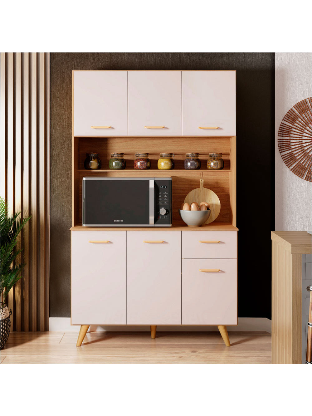 Kit Cozinha Livia 6 portas 1 Gaveta Poliman Moveis - Freijo UV/Off Acetinado