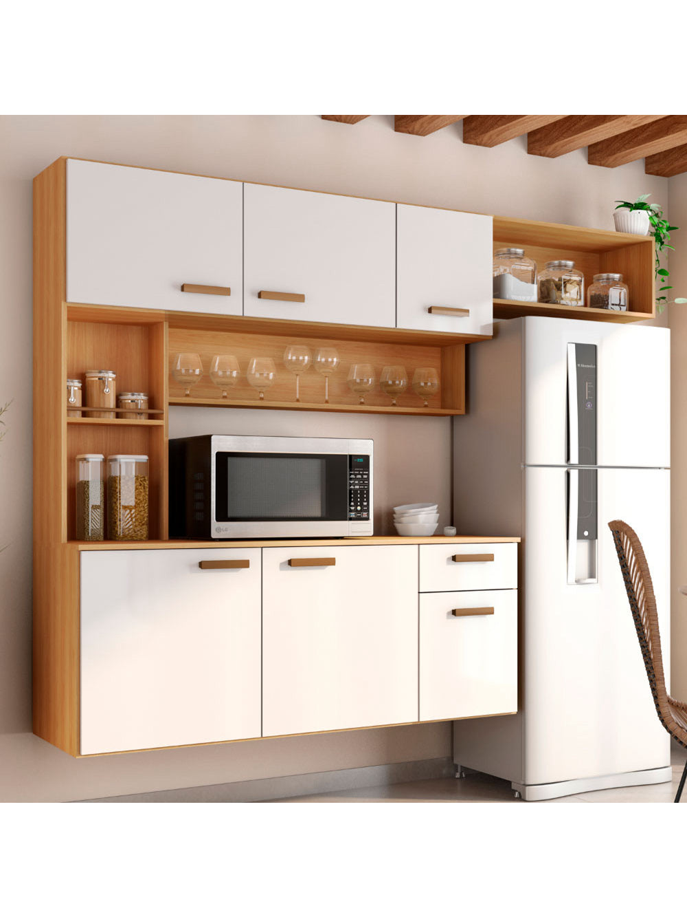Cozinha Compacta Suspensa Manu Poliman Moveis - Freijo UV/Off Acetinado