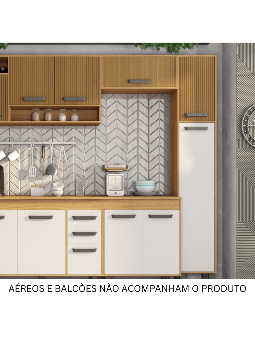 Paneleiro Simples Barcelona/Malta Poliman Moveis - Freijo UV/Ripado/Off Acetinado