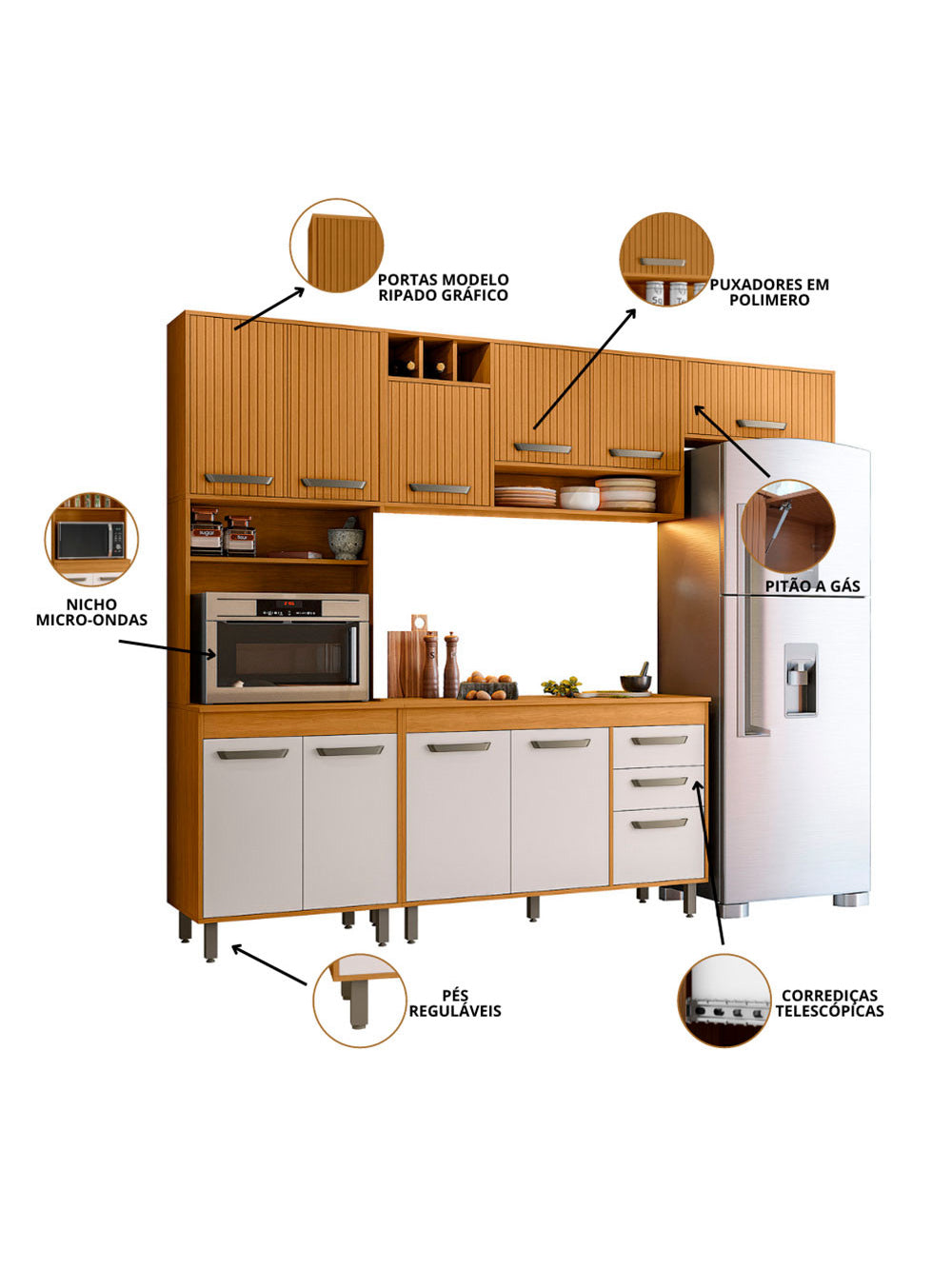 Cozinha Compacta 4 Peças com Balcão e Tampo Malta Poliman Moveis