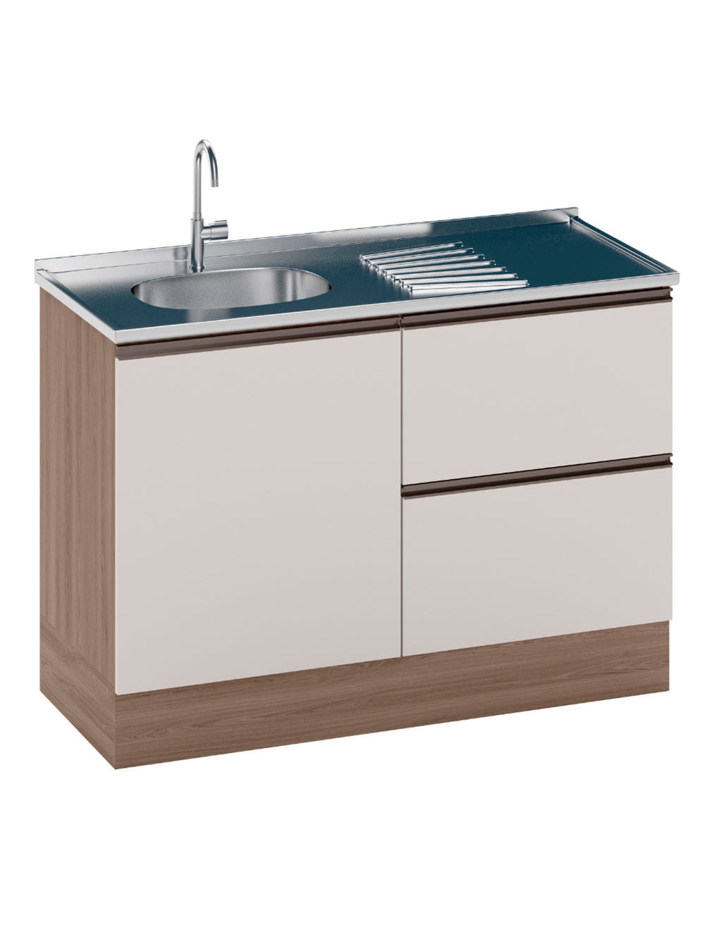 Balcão ETNA para Pia Deslocada com Porta Talher 1 Porta e 3 Gavetas Poliman Moveis - Carvalho oak e Off White