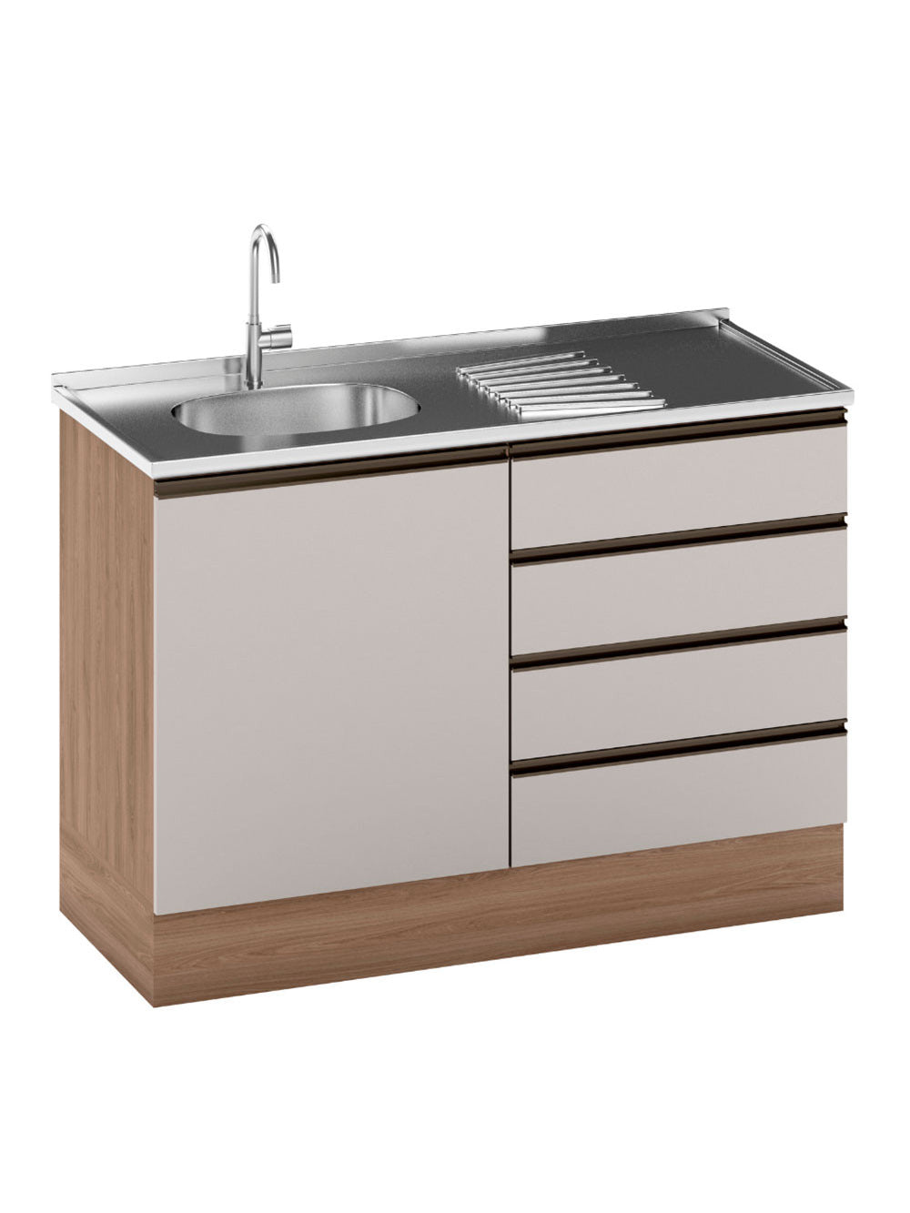 Balcão ETNA para Cuba Deslocada 1 Porta e 4 Gavetas Poliman Moveis - Carvalho oak e Off White