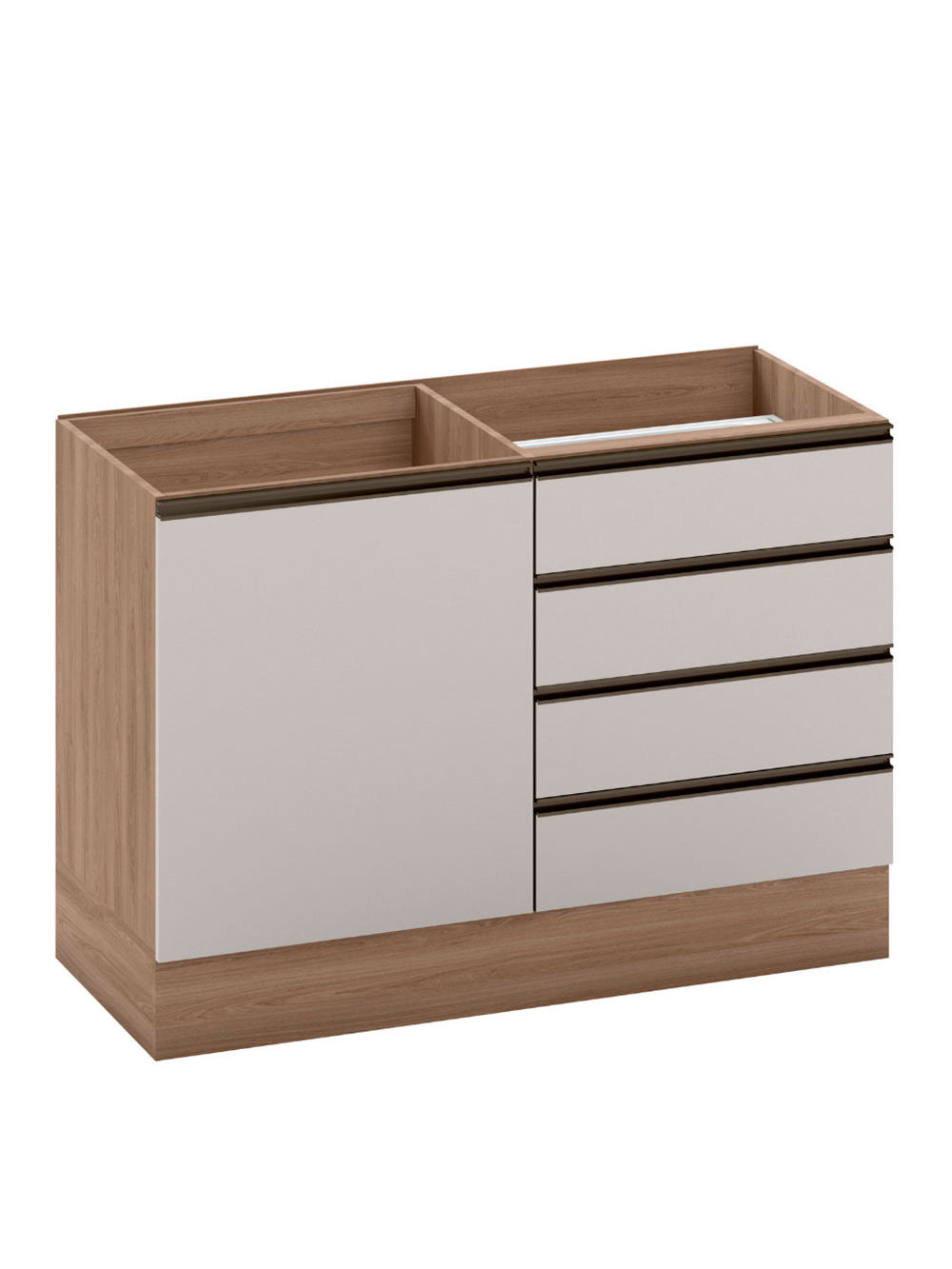 Balcão ETNA para Cuba Deslocada 1 Porta e 4 Gavetas Poliman Moveis - Carvalho Oak/Menta