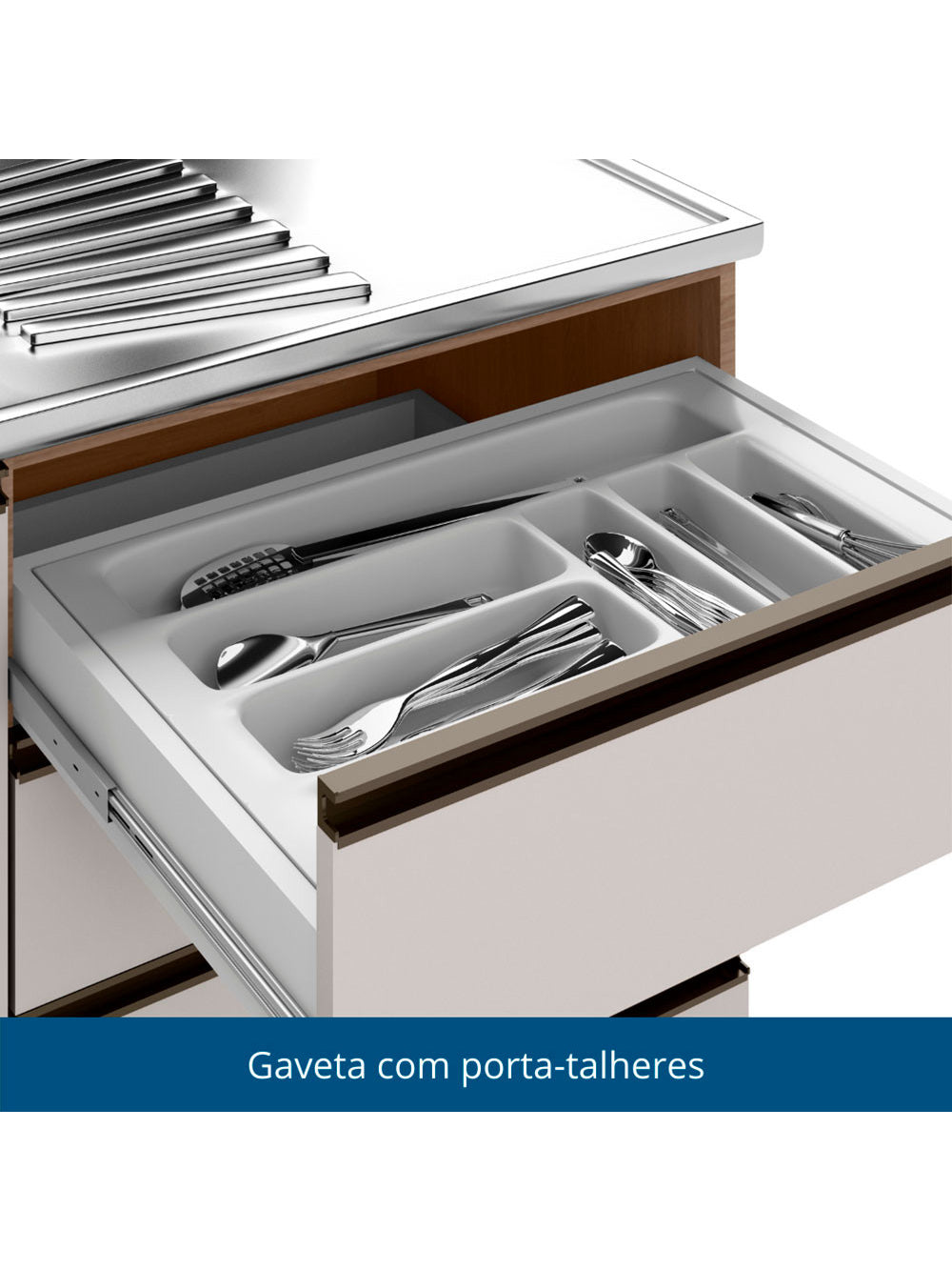 Balcão ETNA para Cuba Deslocada 1 Porta e 4 Gavetas Poliman Moveis