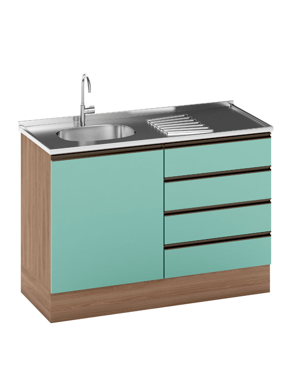 Balcão ETNA para Cuba Deslocada 1 Porta e 4 Gavetas Poliman Moveis - Carvalho Oak/Menta