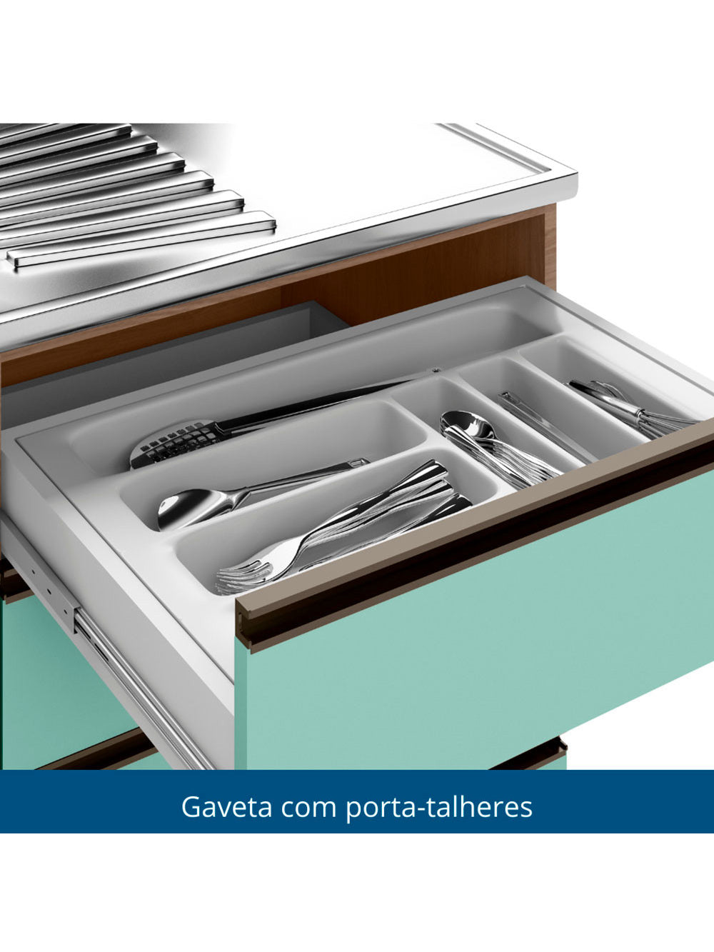 Balcão ETNA para Cuba Deslocada 1 Porta e 4 Gavetas Poliman Moveis