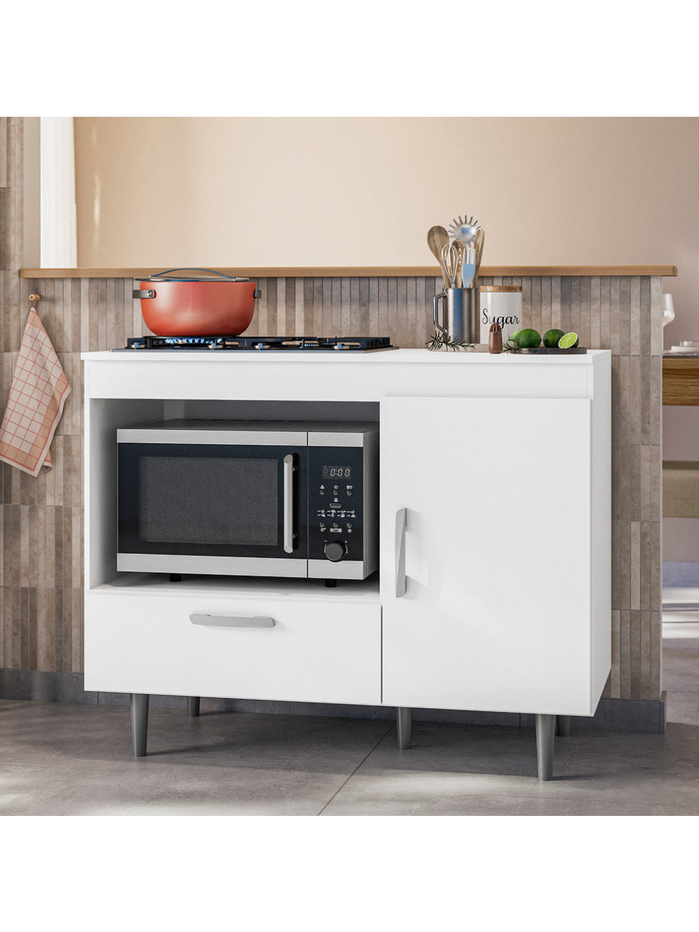 Balcão de Cozinha Alecrim 1 Porta e 1 Gaveta para Cooktop 4 Bocas Poliman Moveis - Branco