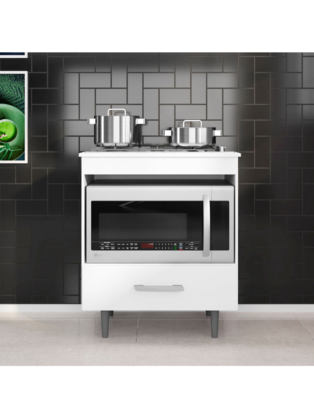 Balcão de Cozinha Alecrim 1 Gaveta para Cooktop 4 Bocas Poliman Móveis - Branco