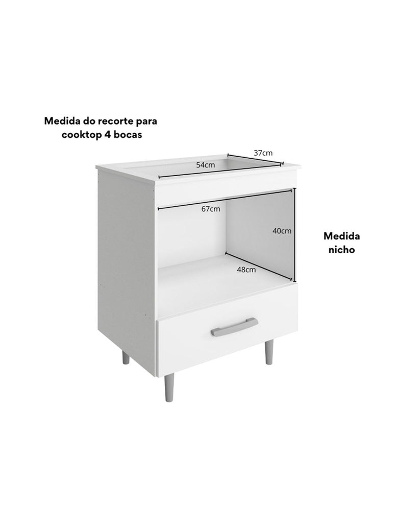 Balcão de Cozinha Alecrim 1 Gaveta para Cooktop 4 Bocas Poliman Móveis