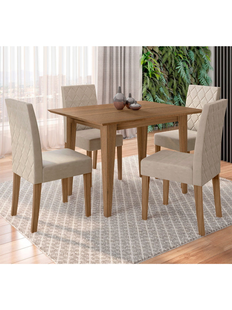 Conjunto Sala de Jantar Retangular Mesa Kate 120cm e 04 Cadeiras Jade Poliman Móveis