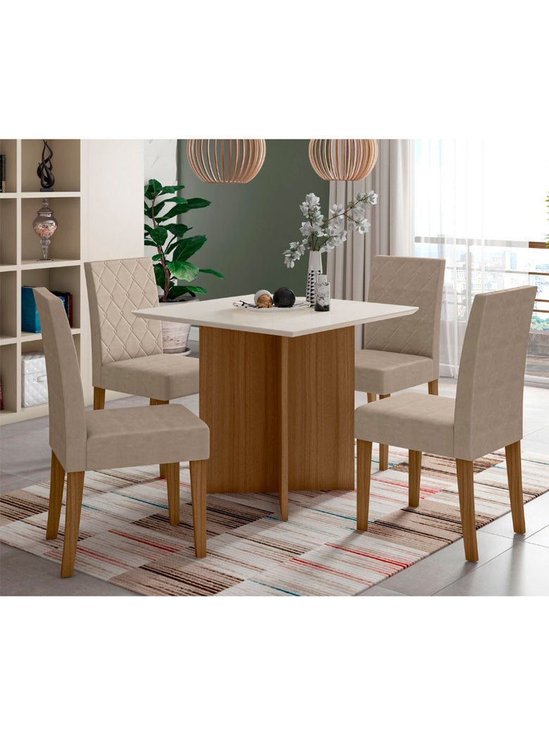 Conjunto Sala de Jantar Quadrada Mesa Helo 90cm e 04 Cadeiras Jade