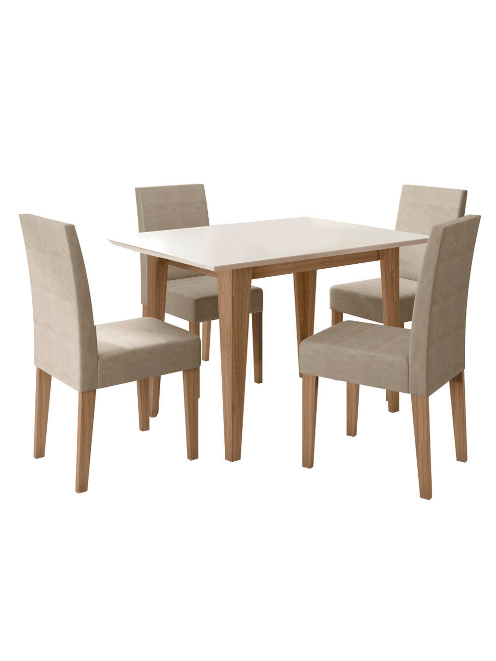 Conjunto Sala de Jantar Retangular Mesa Kate 120cm e 04 Cadeiras Josi Poliman Móveis - Amêndoa com Off White