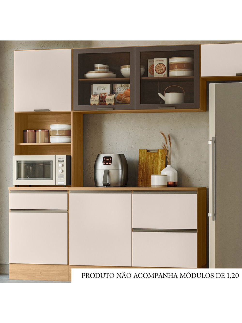 Paneleiro Duplo Etna 2 Portas 1 Gaveta Poliman - Carvalho com Off White