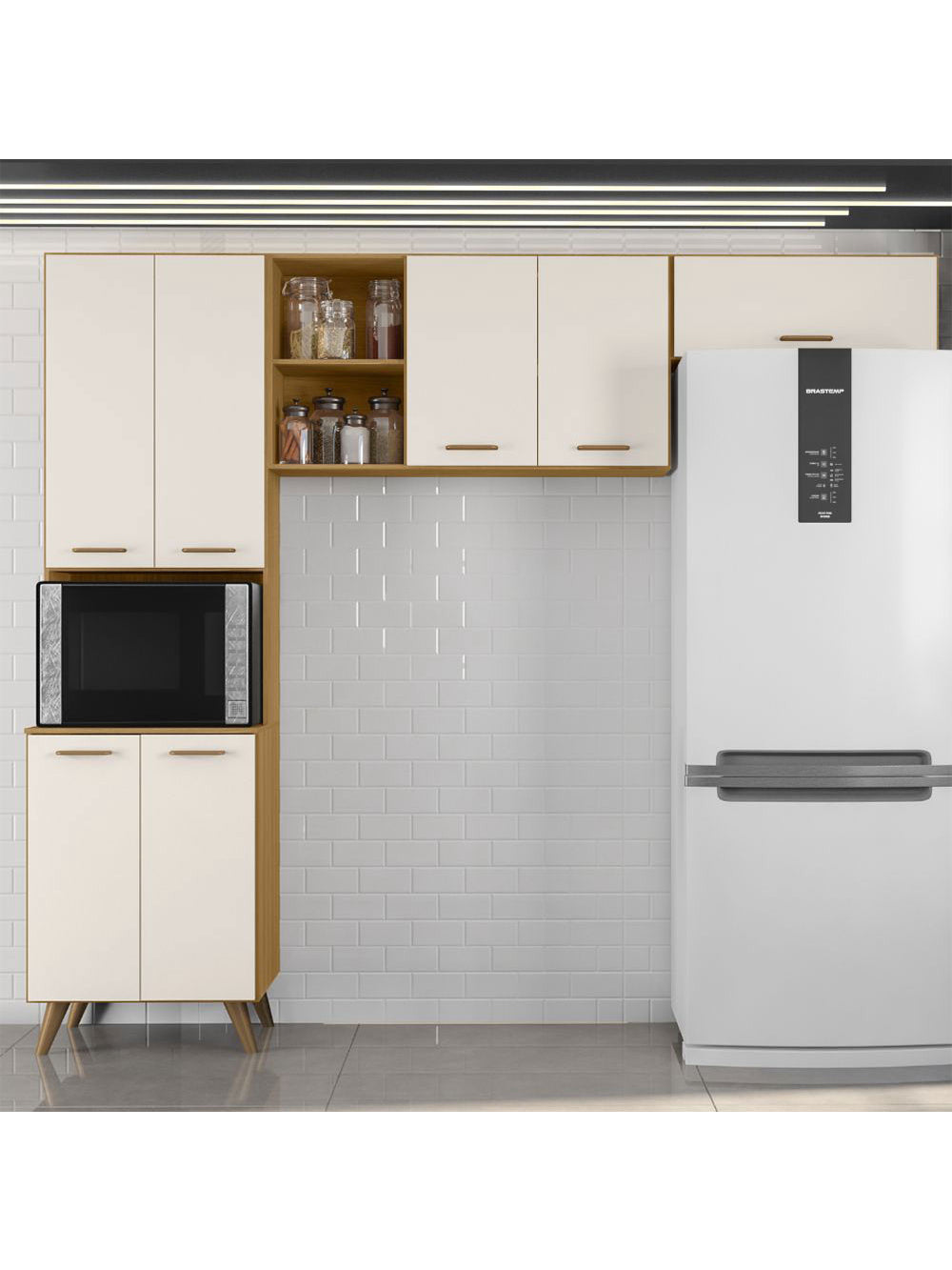 Cozinha Compacta Olinda 07 Portas Poliman Móveis - Freijo e Off Acetinado
