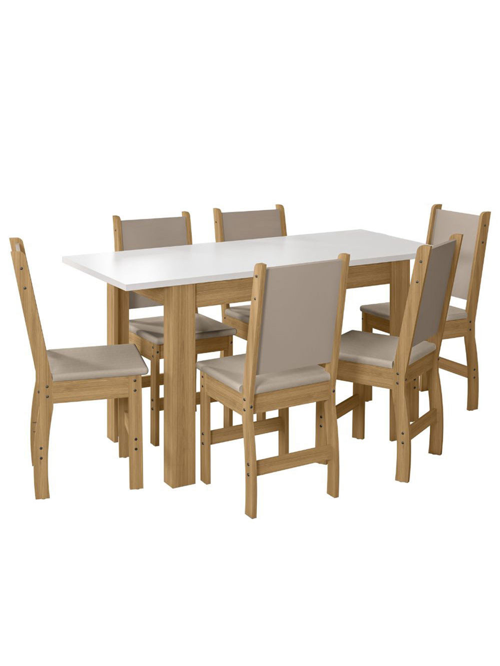 Mesa de Jantar Bellagio 6 Lugares com Cadeira Clara Poliman Móveis - Freijo UV com Off White