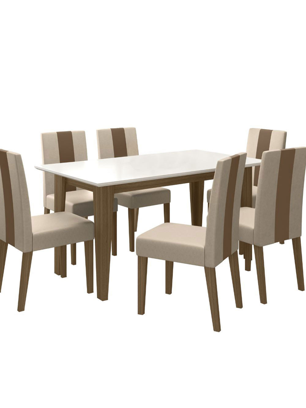 Mesa de Jantar Liz 6 Lugares com Cadeira Linea Poliman Móveis - Carvalho com Off White