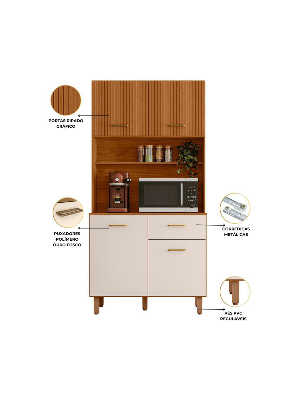 Kit Cozinha 04 Portas 01 Gaveta New Izis Poliman Móveis