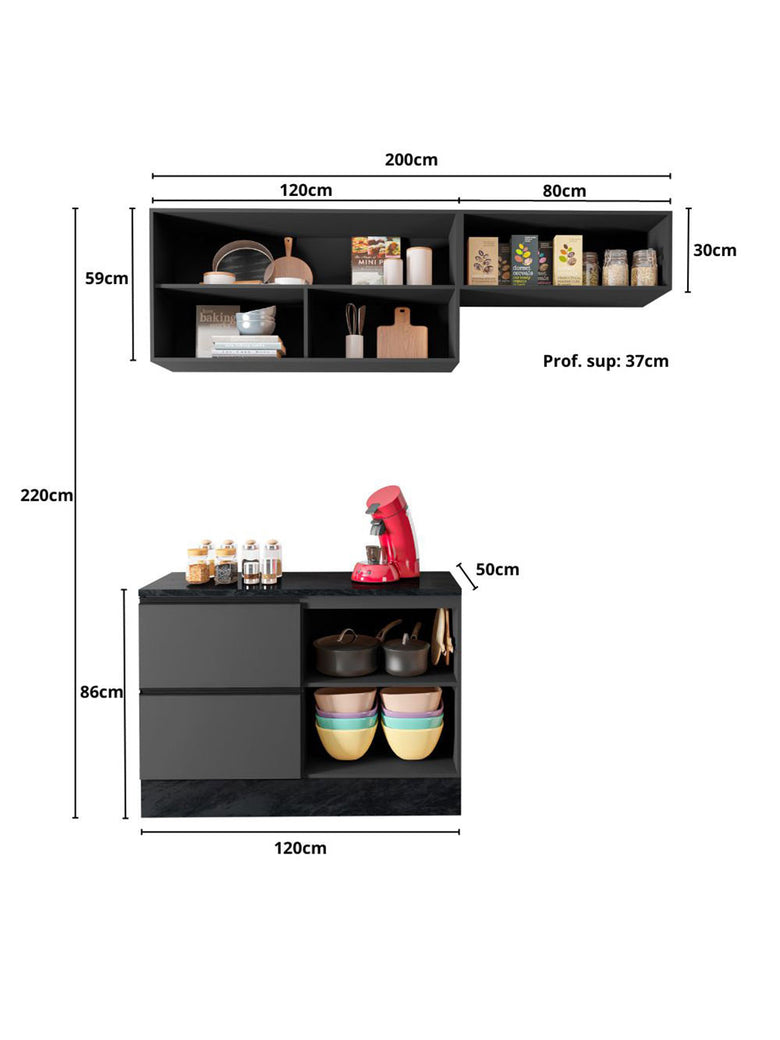 Cozinha Modulada Etna 4 Peças Cooktop Poliman Móveis
