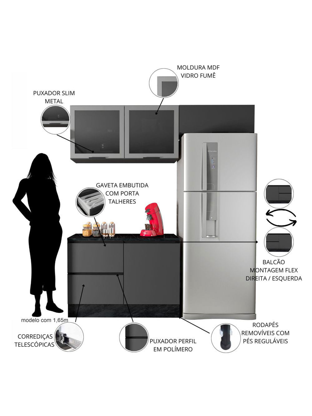 Cozinha Modulada Etna 4 Peças Cooktop Poliman Móveis