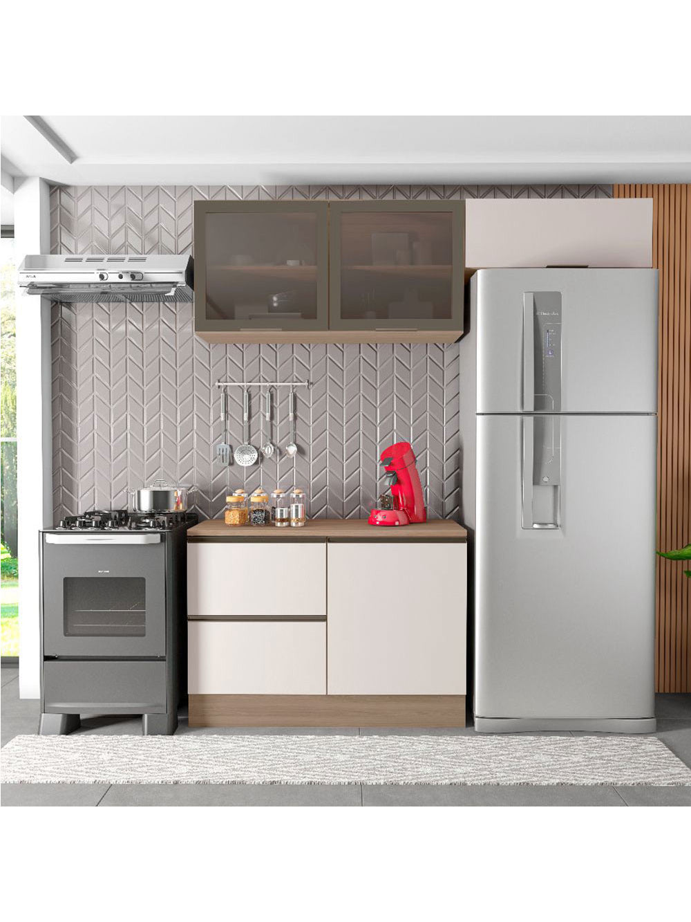 Cozinha Modulada Etna 4 Peças Cooktop Poliman Móveis - Grafite