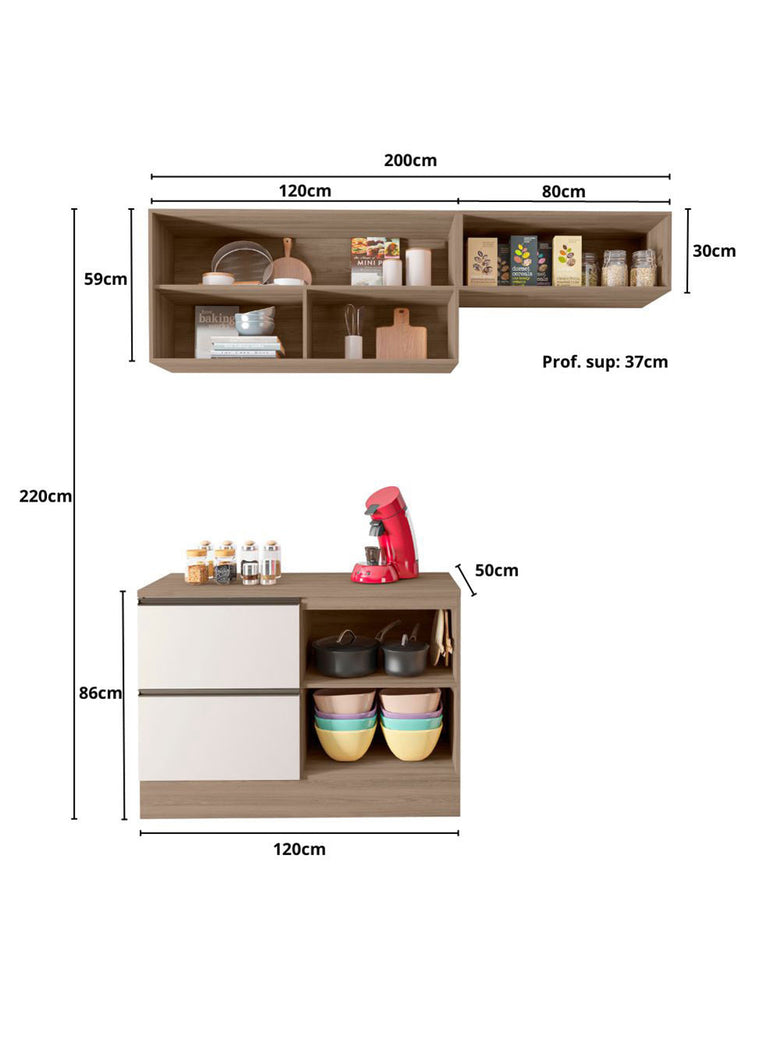 Cozinha Modulada Etna 4 Peças Cooktop Poliman Móveis