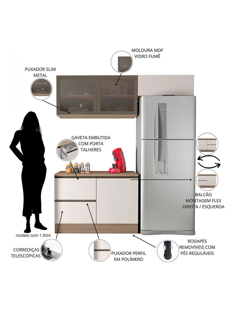 Cozinha Modulada Etna 4 Peças Cooktop Poliman Móveis