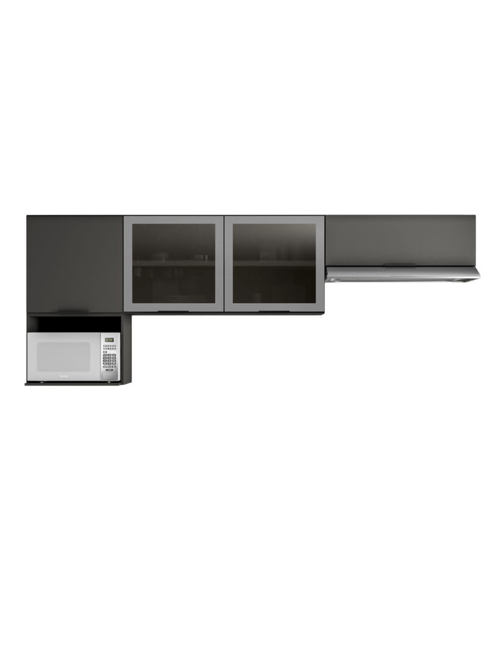 Cozinha Modulada Etna 4 Peças Aéreo com Vidro Poliman Móveis - Grafite