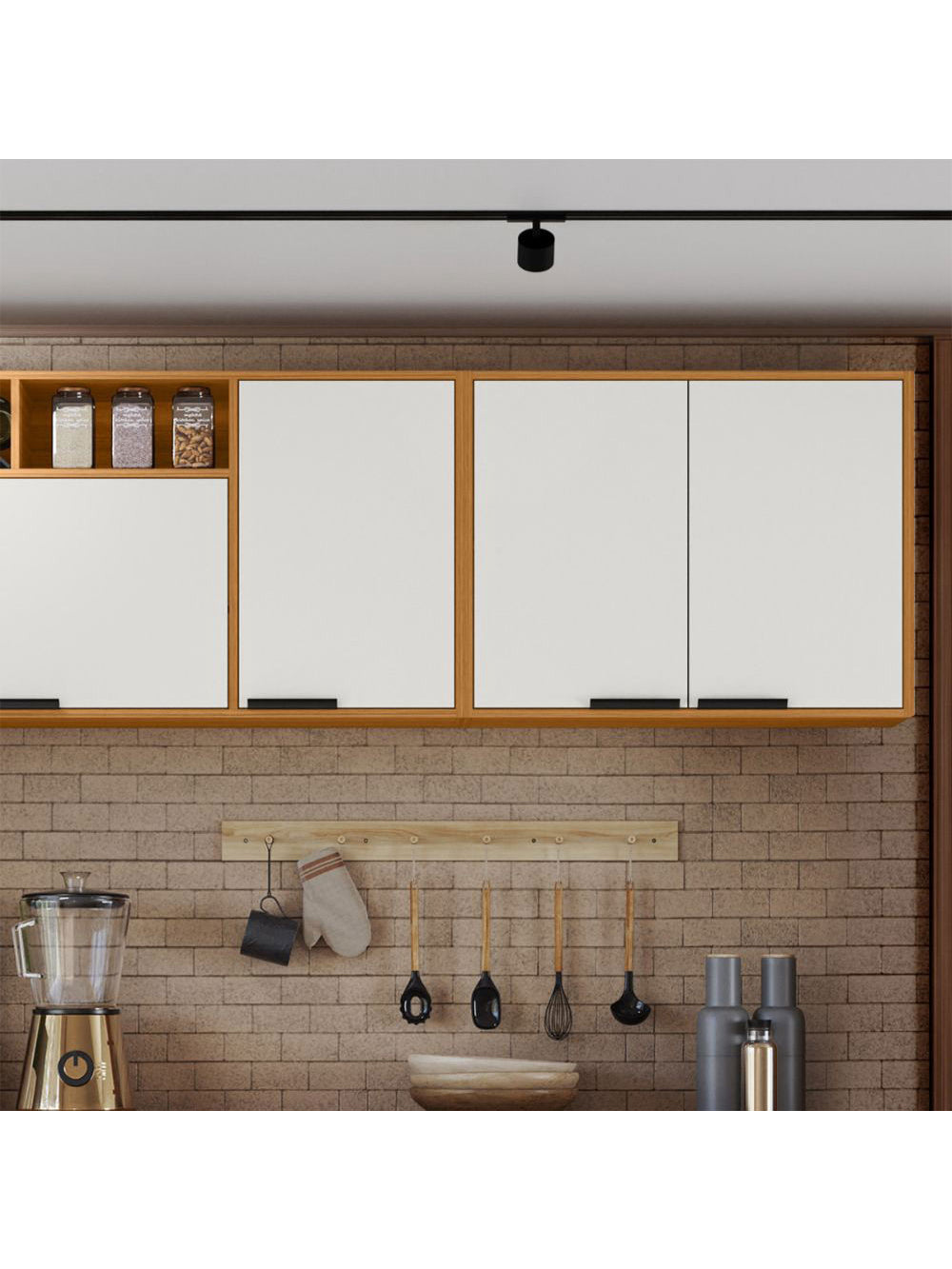 Armário Aéreo 80cm 02 Portas Ravena Poliman Móveis - Freijo e Off Acetinado