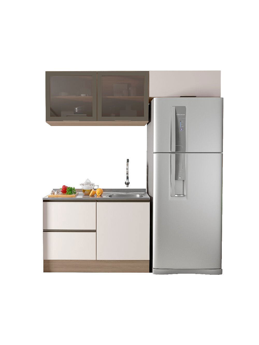 Cozinha Modulada Etna 3 Peças para Pia 4 Portas Poliman Móveis - Carvalho oak e Off White