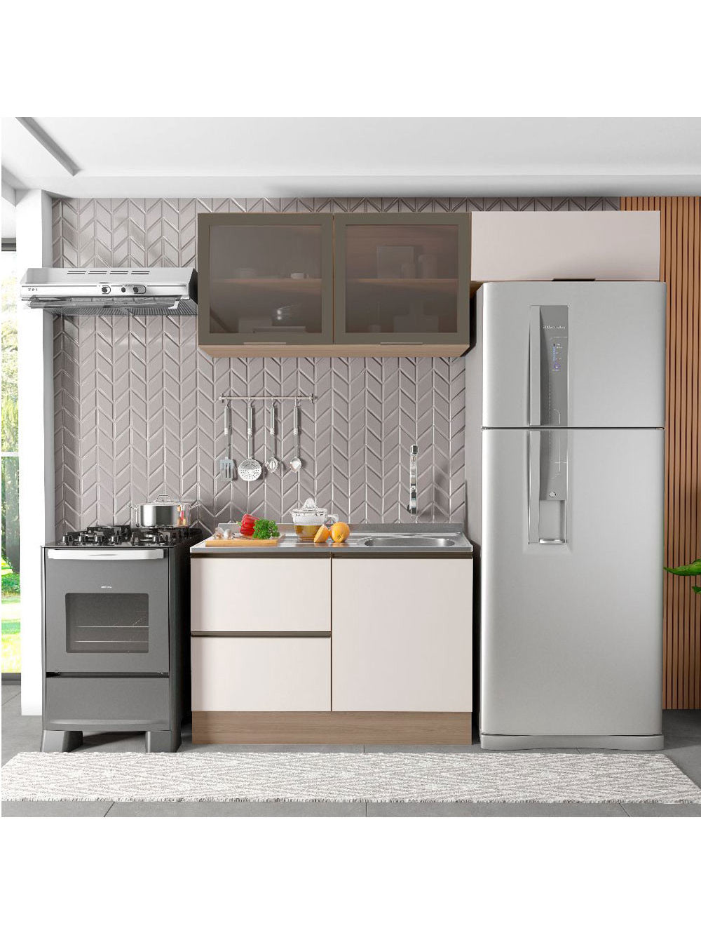 Cozinha Modulada Etna 3 Peças para Pia 4 Portas Poliman Móveis - Grafite