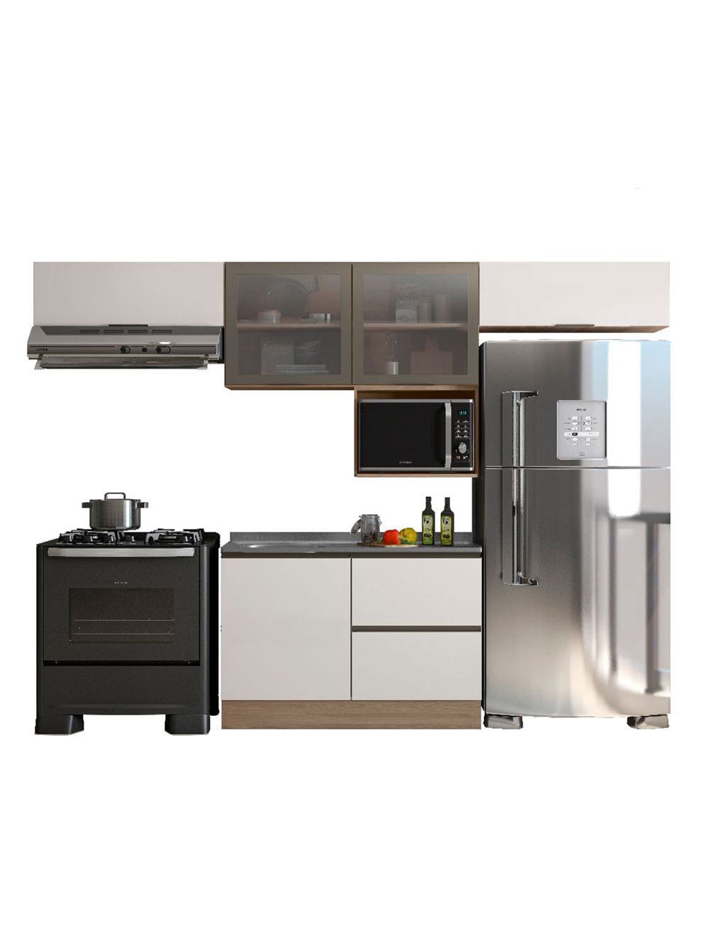 Cozinha Modulada Etna 5 Peças para Pia 5 Portas Poliman Móveis - Carvalho oak e Off White