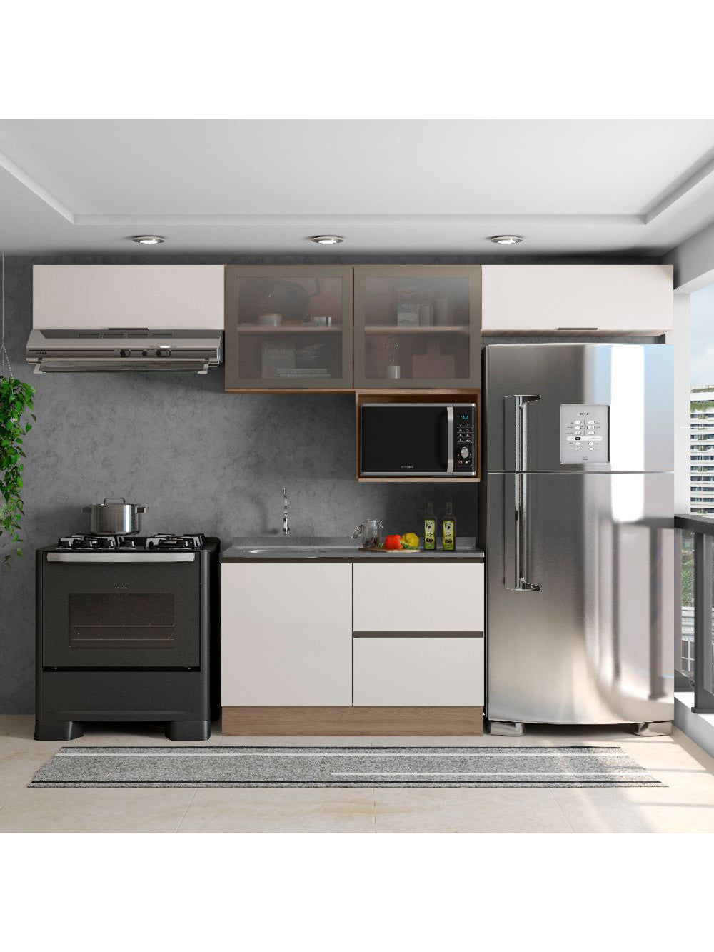 Cozinha Modulada Etna 5 Peças para Pia 5 Portas Poliman Móveis - Grafite