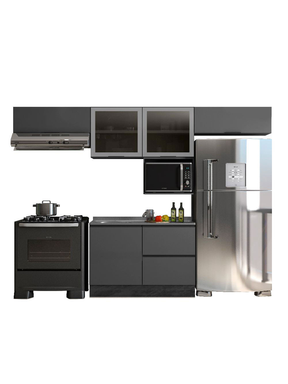 Cozinha Modulada Etna 5 Peças para Pia 5 Portas Poliman Móveis - Grafite