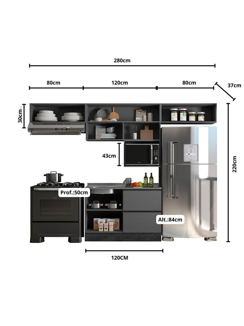 Cozinha Modulada Etna 5 Peças para Pia 5 Portas Poliman Móveis