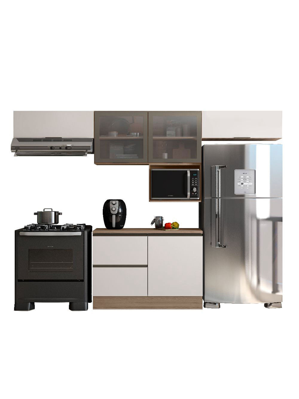 Cozinha Modulada Etna 5 Peças com Tampo e Nicho 5 Portas Poliman Móveis - Carvalho oak e Off White