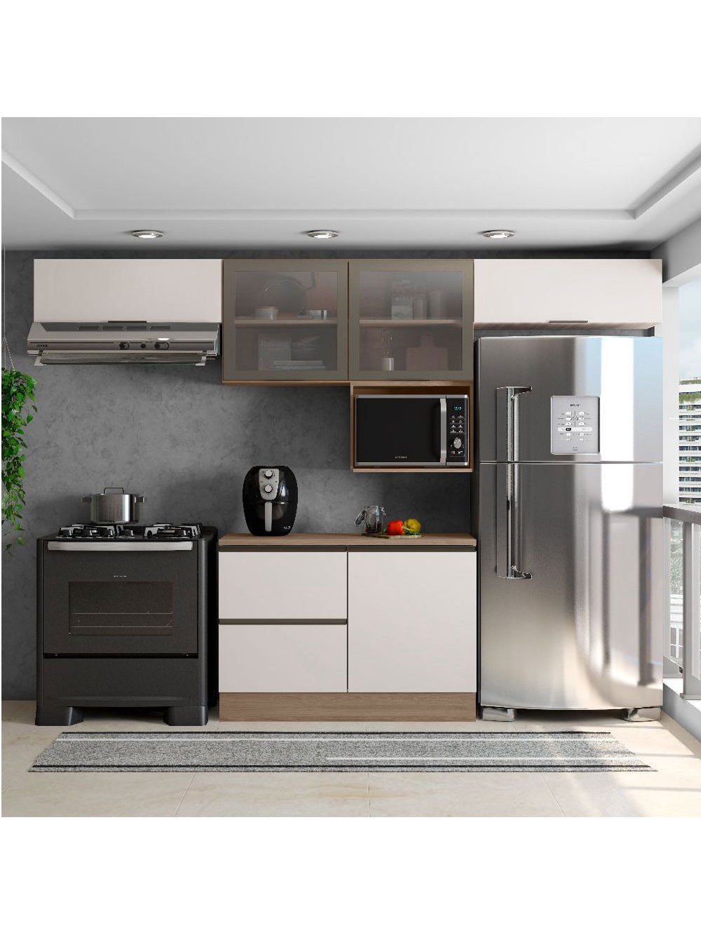 Cozinha Modulada Etna 5 Peças com Tampo e Nicho 5 Portas Poliman Móveis - Grafite