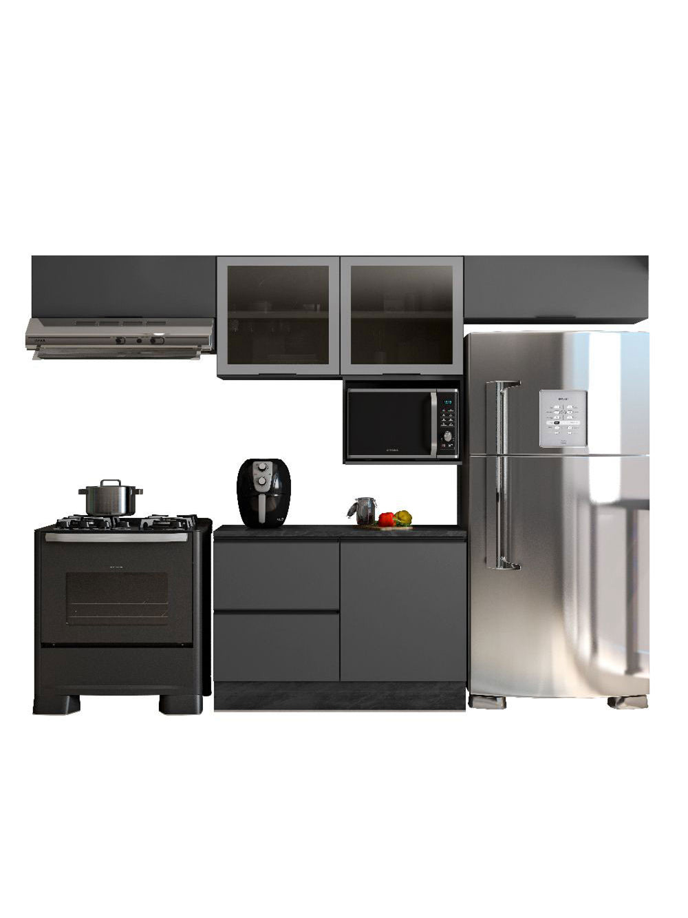 Cozinha Modulada Etna 5 Peças com Tampo e Nicho 5 Portas Poliman Móveis - Grafite