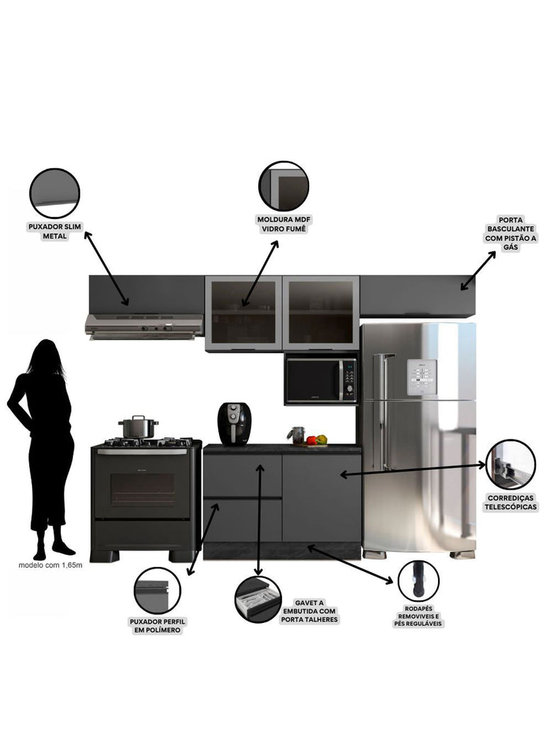 Cozinha Modulada Etna 5 Peças com Tampo e Nicho 5 Portas Poliman Móveis