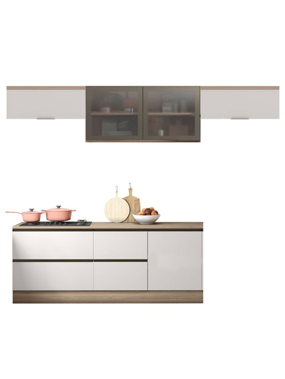 Cozinha Modulada Etna 5 Peças com Tampo 6 Portas Poliman Móveis - Carvalho oak e Off White