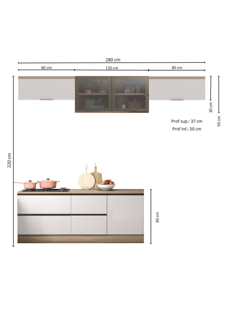 Cozinha Modulada Etna 5 Peças com Tampo 6 Portas Poliman Móveis