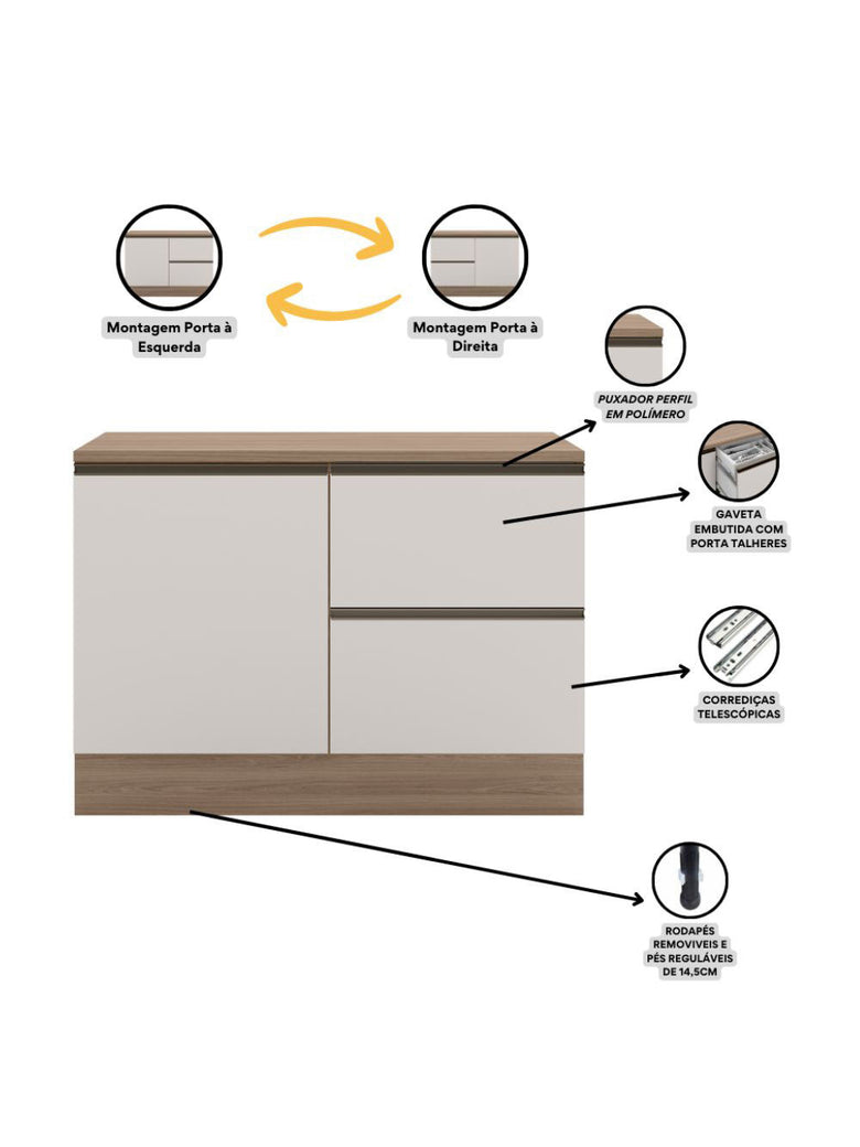 Cozinha Modulada Etna 5 Peças com Tampo 6 Portas Poliman Móveis
