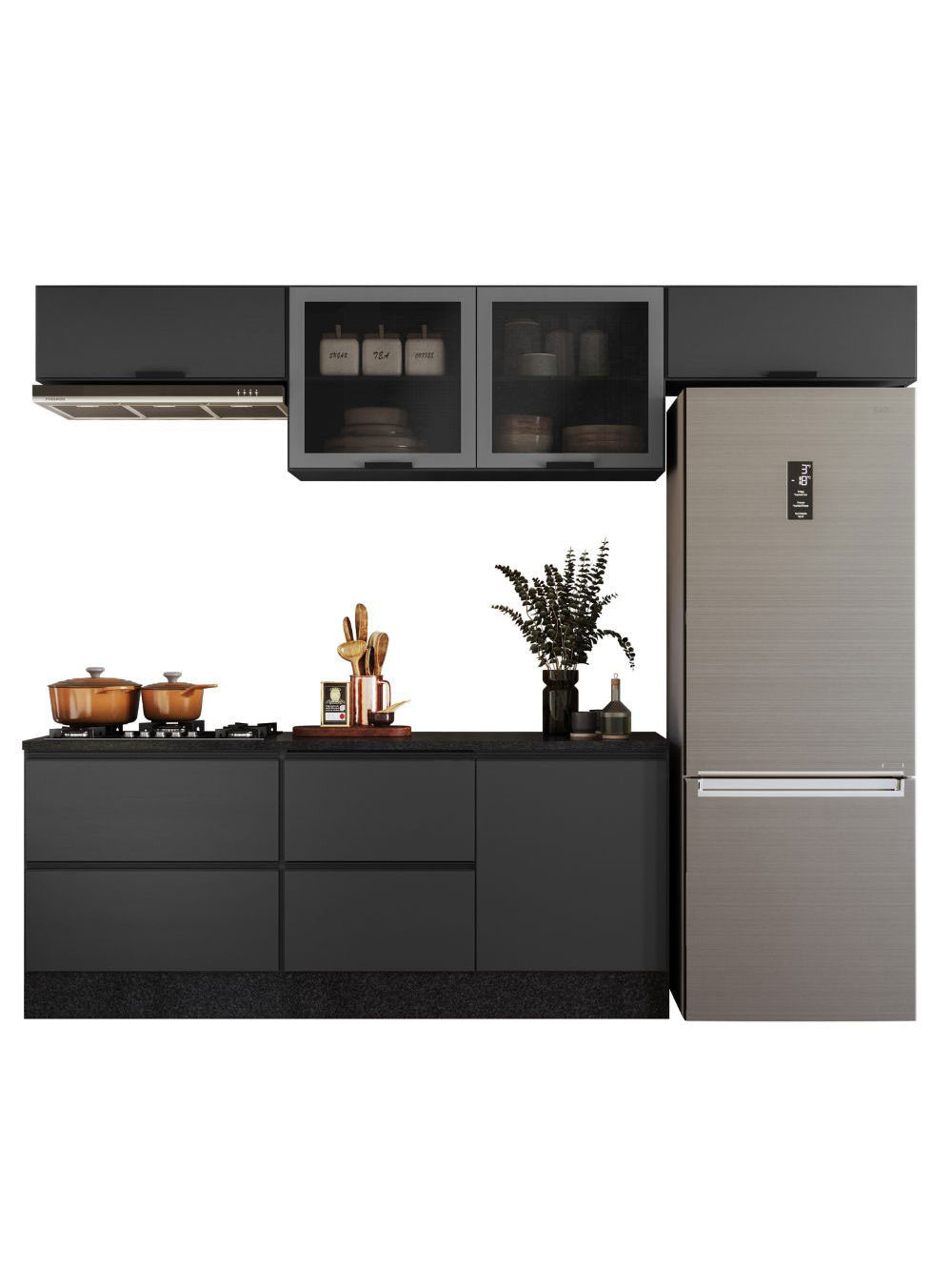 Cozinha Modulada Etna 5 Peças com Tampo 6 Portas Poliman Móveis - Grafite