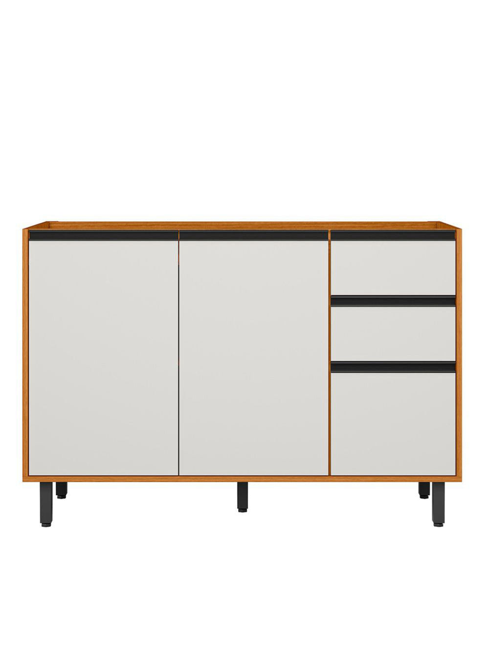 Balcão 120cm Flex Com Tampo 03 Portas Ravena Poliman Móveis - Freijo e Off Acetinado